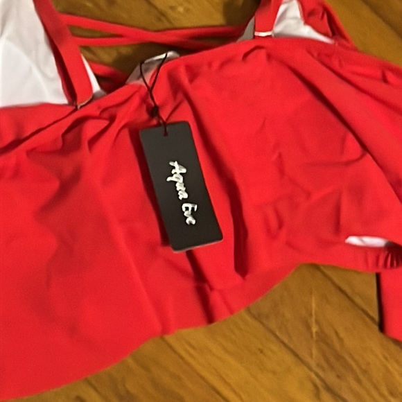 Aqua Eve plus size swimsuit, red top, and polkadot bottoms - Picture 6 of 7